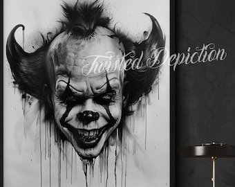 Creepy Clown Dark Art Print: Horror Painting, Painted Penny