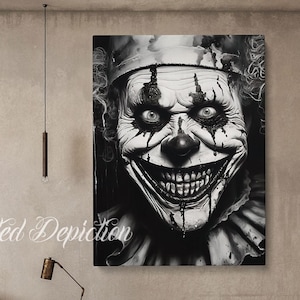 Acrylic Creepy Clown Painting 2, Creepy Art, Horror Painting, Clown Art. Framed fine art, canvas, or poster prints.