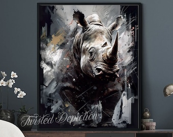 RHINO PAINTING, Animal Art. Framed fine art, canvas, or poster prints.