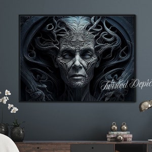 Biomechanical Elder Goddess Art Print: Gothic Alien Decor