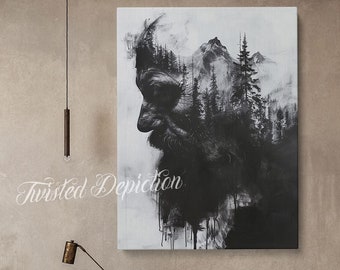 WOODSMAN Double Exposure Art Painting. Framed fine art, canvas, or poster prints.