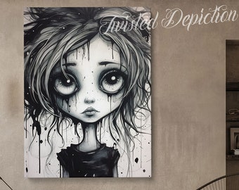 ASHAMED AMELIA Painting, Creepy Wall Art . Framed fine art, canvas, or poster prints.