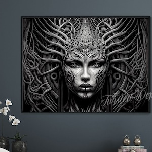 BIOMECHANICAL GODDESS, Alien Art, Gothic Art. Framed fine art, canvas, or poster prints.