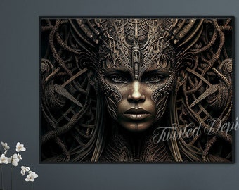 BIOMECHANICAL BRONZE GODDESS, Alien Art, Gothic Art. Framed fine art, canvas, or poster prints.