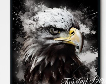 Bald Eagle Painting: Splatter Art Print, Framed Canvas or Poster