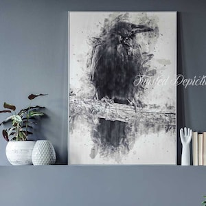 Crow Painting: Watchful Bird Fine Art Print or Canvas