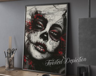 Day Of The Dead Disorder 1 Painting, Sugar Skull Art, Día de los Muertos, la calavera . Framed fine art, canvas, or poster prints.