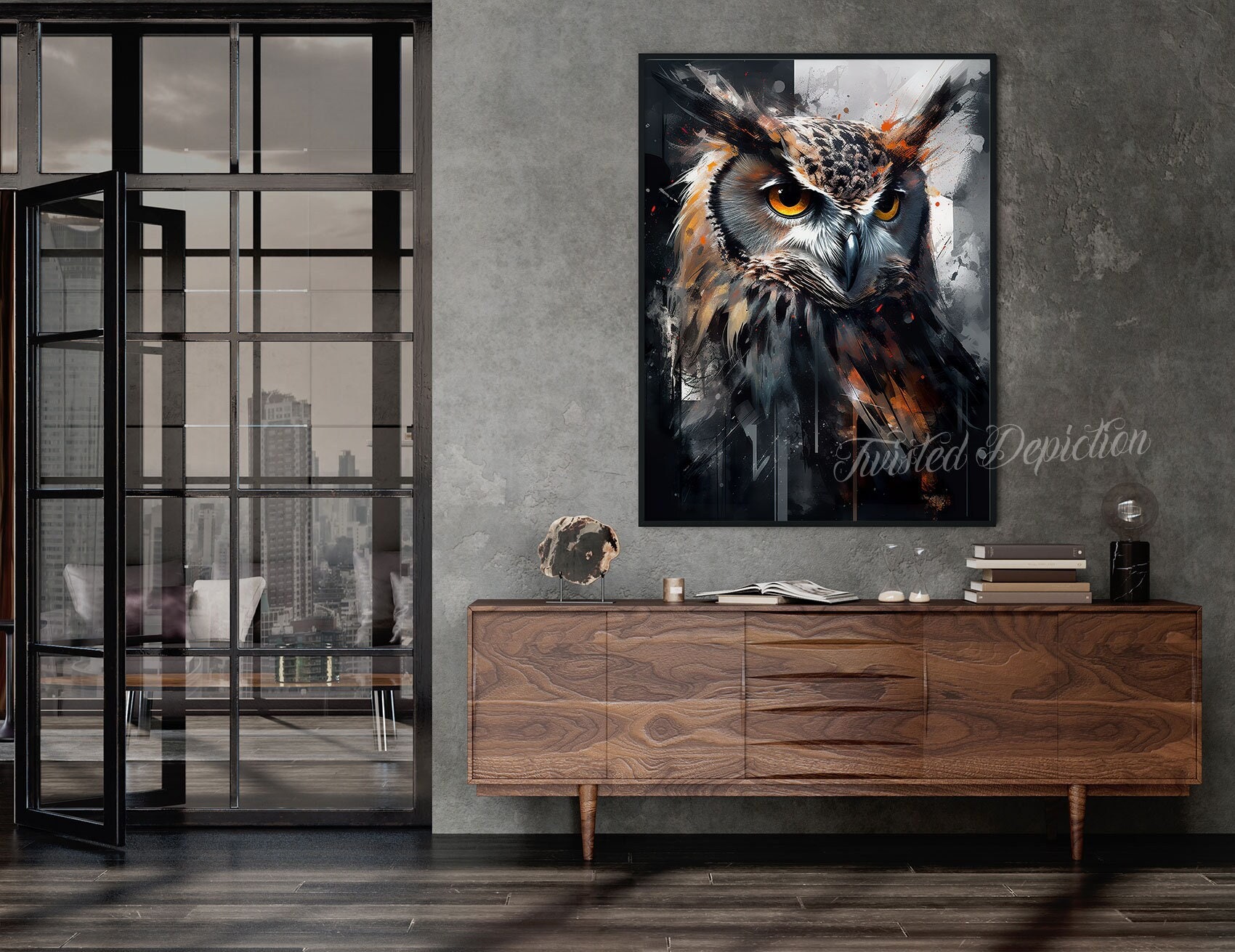 COLOURFUL OWL PAINTING, Animal Art. Framed fine art, canvas, or poster prints.