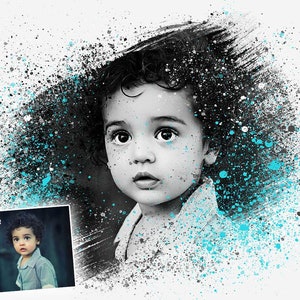 Paint Splash Modern Portrait, Custom Personalized Baby Portrait, Child Portrait from Photo. Canvas or Fine Art Print