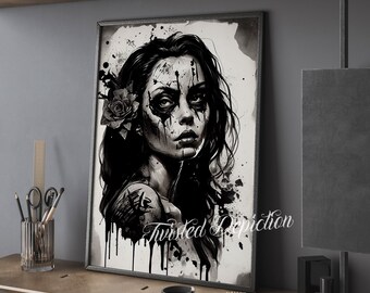 DOTD Painted Death Girl 1, Sugar Skull Art, Día de los Muertos. Framed fine art, canvas, or poster prints.