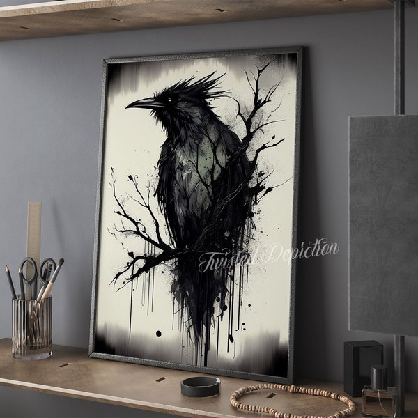 GOTHIC CROW, Crow Painting, Crow Wall Art. Framed fine art, canvas, or poster prints.