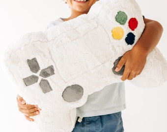 Plush Game Controller Throw Pillow, Gamer Cushion, Gifts for Gamer, Game Room Decor