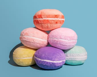 Macaroon-Shaped Pastel Throw Pillow, Plush Toy Dessert Cookie, Nursery Decor, Kids and Teen Bedroom Decor, Playroom Floor Pillow