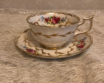 Royal Chelsea Floral and GoldTeacup and Saucer | Collectible Teacup | Fine Bone China | Multi color flowers | Made in England