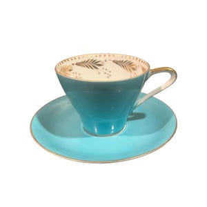 Turquoise and Gold Teacup and Saucer | Japan Teacup and Saucer | Vintage Teacup and Saucer Made in Japan