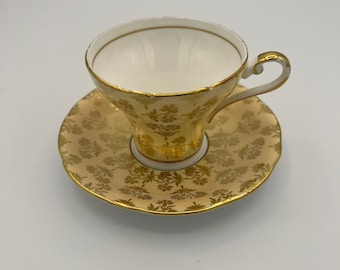 Aynsley Geel met goud Korset vorm Theekopje en Schotel | Aynsley Theekopje en Schotel | Vintage theekopje en schotel gemaakt in Engeland