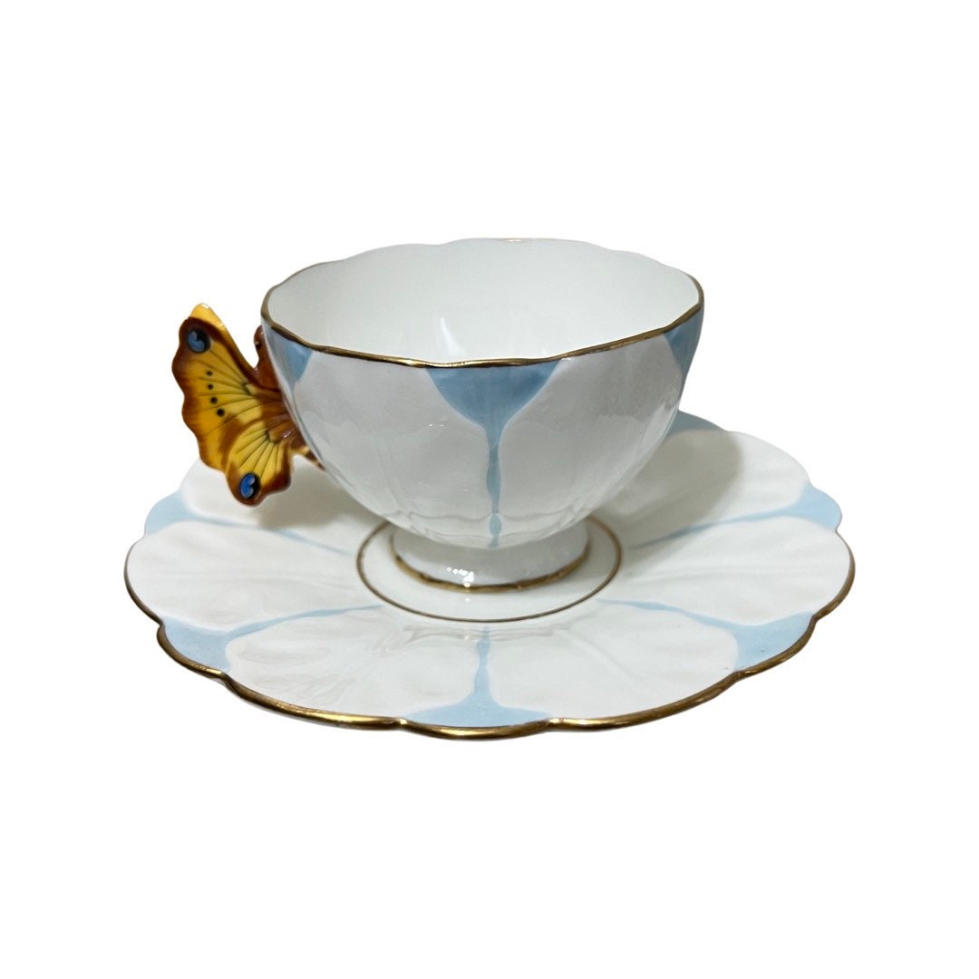 Aynsley Butterfly Handle Teacup and Saucer Circa 1939 Blue Etsy