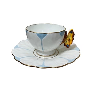 Aynsley Butterfly Handle Teacup and Saucer circa 1939+ | Blue & White Fine Bone China Teacup and Saucer | Rare Aynsley Teacup | Collectable