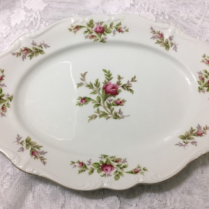 Johann Haviland Bavaria Oval Floral Serving Platter 13 inches | Moss Rose Oval Serving Plate | Made in Germany