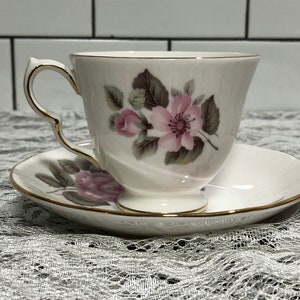 Queen Anne Pink Floral Pattern Fine Bone China Teacup and matching Saucer