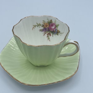 EB Foley Teacup and Saucer | Mint Green  Teacup and Saucer | Floral  Fine Bone China Teacup and matching Saucer
