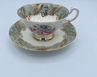Paragon Floral Teacup and Saucer | Floral Bouquet with cabbage Roses | Wide Mouth Teacup | Made in England