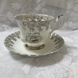 Royal Albert Happy Anniversary Fine Bone China Teacup and Saucer, Made in England