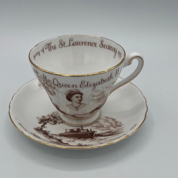 Tuscan Queen Elizabeth ll Opening The St Lawrence Seaway 1959 Teacup and Saucer | Made in England Fine Bone China | Queen Elizabeth ll