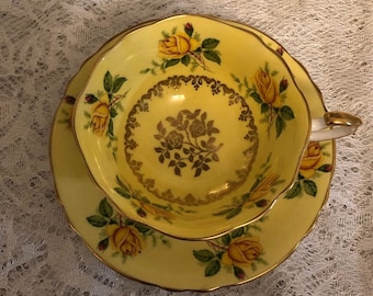 Paragon Yellow Floral Teacup and Saucer | Rose Bone China Teacup | Collectible Teacup | Made in England