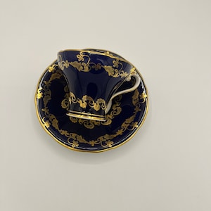 Aynsley navy blue with gold Corset shape Teacup and Saucer | Aynsley Teacup and Saucer | Vintage Teacup and Saucer made in England
