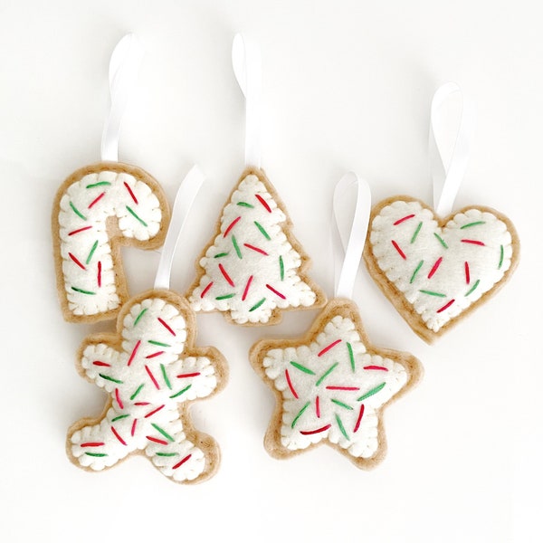 Sugar Cookies Handmade Felt Holiday Christmas Decor Ornaments | Candy Cane Tree Christmas Star Gingerbread Person Heart Shape Ornaments