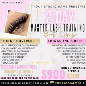 Flyer cursus wimperverlenging; DIY Canva-sjabloon; Flyer voor wimpertraining; Flyer voor sociale media; Gratis stapsgewijze Canva-instructies