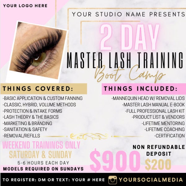 Eyelash Extension Training Course Flyer; DIY Canva Template; Lash Training Flyer; Social Media Flyer; Free Step by Step Canva Directions