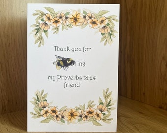 JW Cute Friendship Card - Thank You For Being My Proverbs 18:24 Friend  - 5 x 7" Blank inside for own message - Jehovah's Witnesses Gift