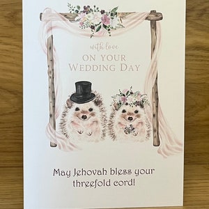 Carte de mariage JW avec un joli motif hérisson - Carte de voeux Témoins de Jéhovah pour jeunes mariés