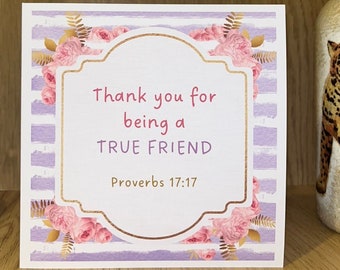 JW Friendship Card to Thank A Sister For Being A True Friend - Proverbs 17:17 Jehovah's Witnesses Greetings Card 6x6" Friends Gift Thank You