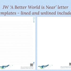 JW Letter Templates 'A Better World Is Near' Ocean Turtle Lined and Unlined Digital Download Paper with QR Code Jehovah's Witnesses Ministry
