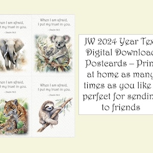 Texto do ano dos cartões postais JW 2024 - Lindos desenhos de animais - Download digital do item para impressão para o texto do ano das Testemunhas de Jeová JW