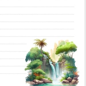 Español JW Spanish Letter writing Paper Template featuring a paradise waterfall image -  Digital Printable Stationary Testigos de jehova