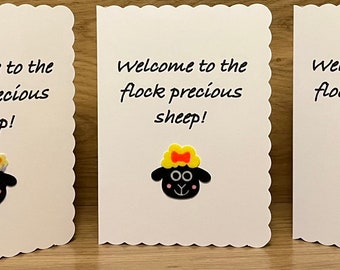 JW Baptism Card Welcome to the Flock Precious Sheep! With Felt Sheep -5" x 7" - Blank Inside For Own Message