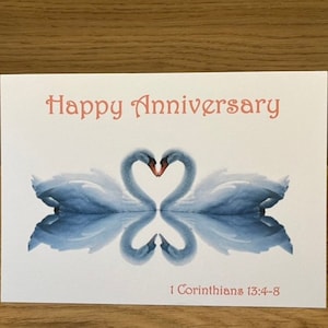 Carte d'anniversaire JW - motif cygne - Love Never Fails - 1 Corinthiens 13:4-8 - Témoin de Jéhovah