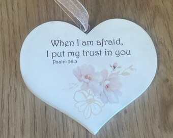 JW 2024 Year's Text Unique Little Wooden Hanging Heart Gifts for Jehovah's Witnesses -Psalm 56:3 When I am afraid, I put my trust in you