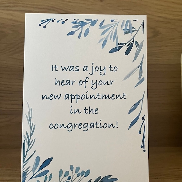 JW New Appointment Card for Newly Appointed Elders, Ministerial Servants and Regular Pioneers - Jehovah's Witnesses Greetings Card Gift