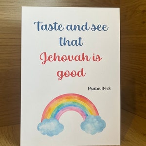 Carte JW - Goûtez et voyez que Jéhovah est bon Psaume 34:8 Carte de voeux pour les Témoins de Jéhovah 5 x 7" Carte-cadeau