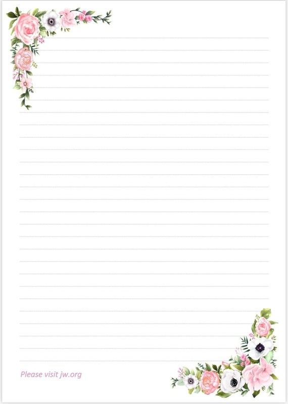 JW Letter Writing Digital Download Floral Lined Template - Etsy