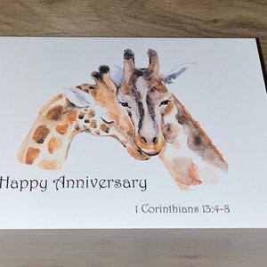 JW Sweet Giraffe Anniversary 5x7 Card 1 Corinthians 13:4-8 Love Never Fails Blank Inside - Jehovah's Witness Gift