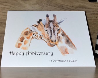 JW Sweet Giraffe Anniversary 5x7 Card 1 Corinthians 13:4-8 Love Never Fails Blank Inside - Jehovah's Witness Gift