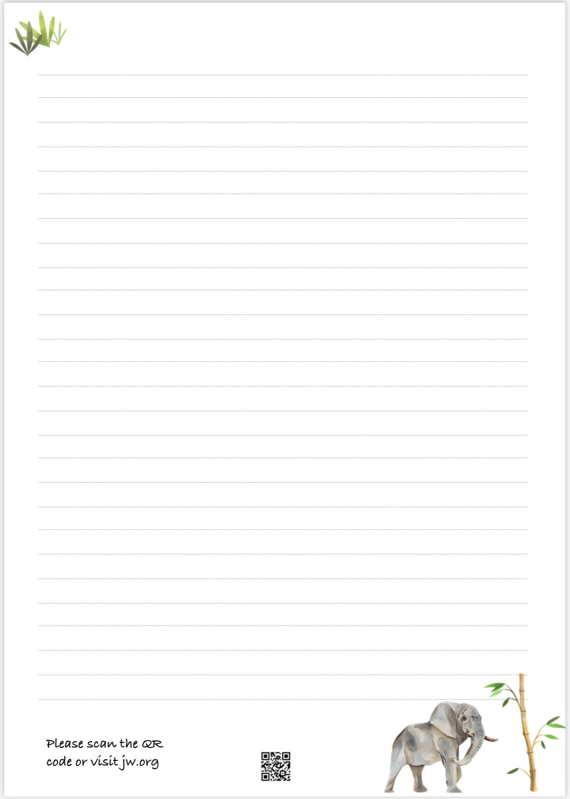 JW Elephant Letter Writing Printable Lined & Unlined Template Ministry ...