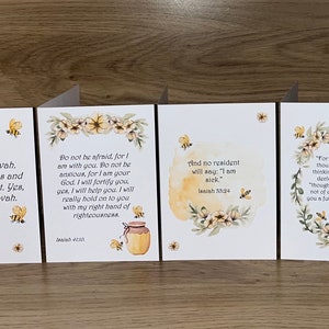 JW Cute Cards Pack de 4 petites cartes avec diverses écritures encourageantes avec un motif d'abeille et de fleur - Cartes de vœux des Témoins de Jéhovah