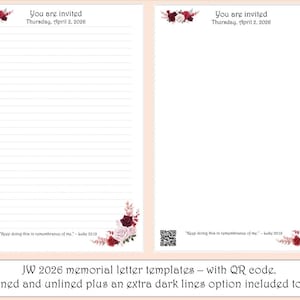 Plantillas de cartas para los testigos de Jehová en memoria de 2026 con código QR, con y sin líneas, para descargar en formato digital.